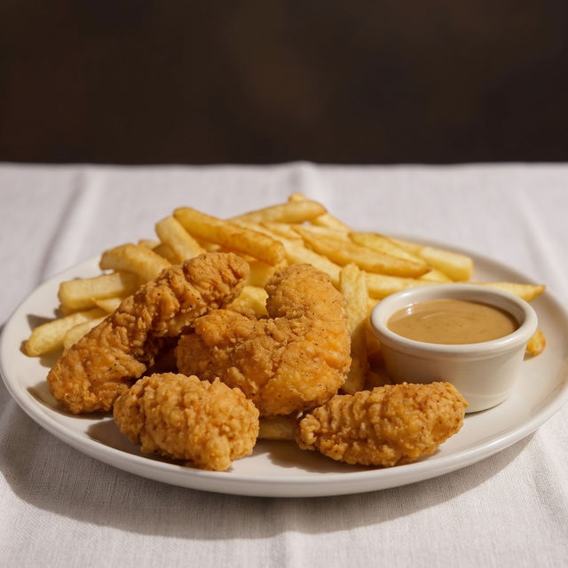 Kids Chicken Fingers And Fries.